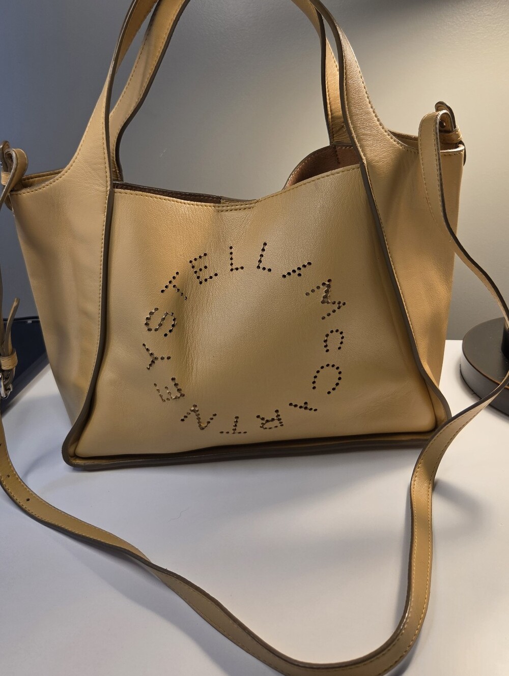 Stella McCartney Beige Perforated Logo Shoulder Bag Vegan Leather